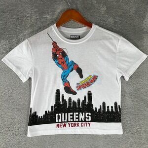 Marvel Spider-Man Babydoll Tee Womens XS White Graphic Y2K‎ 2000s Streetwear